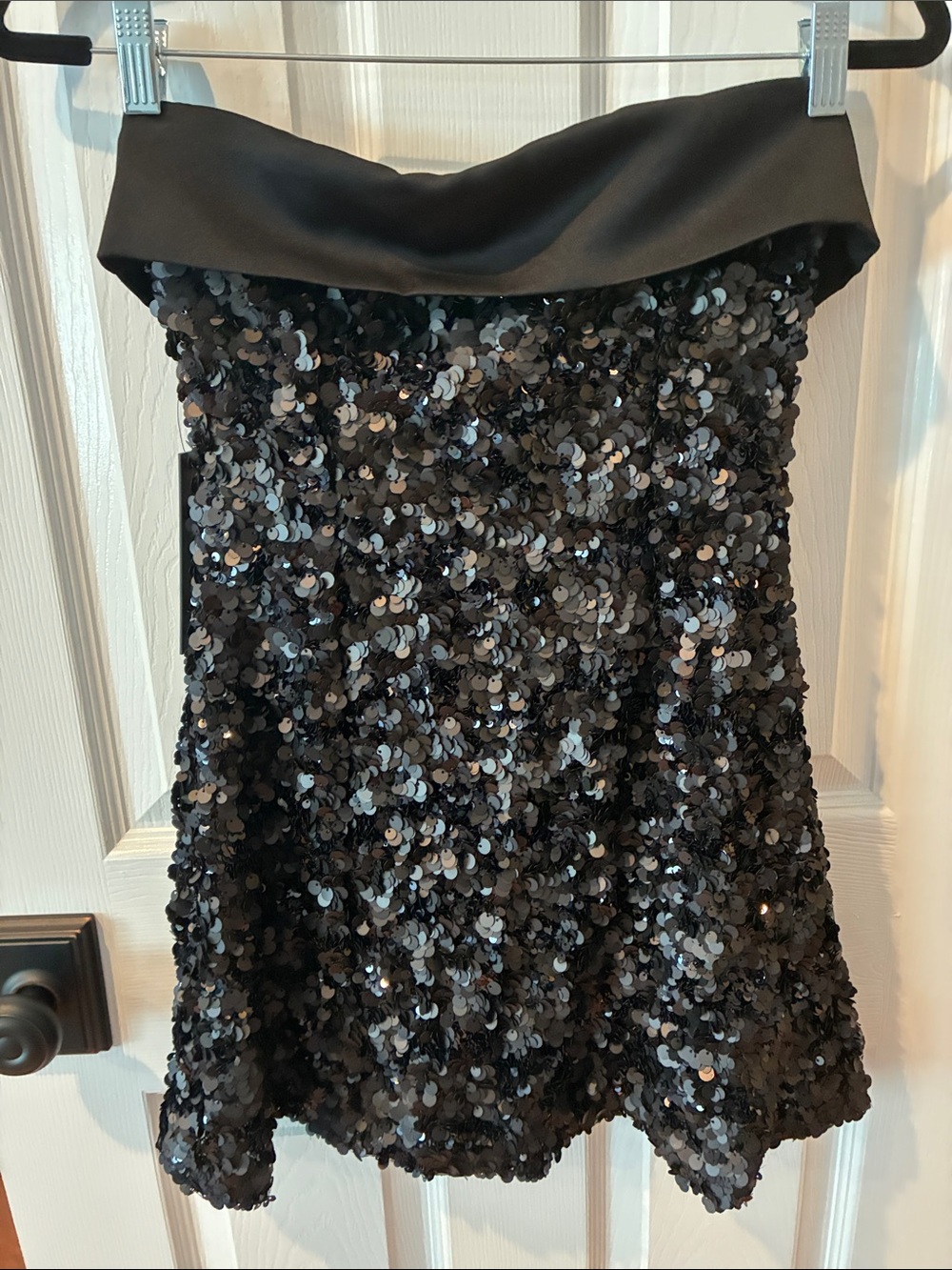 White fox strapless sequin mini dress XS